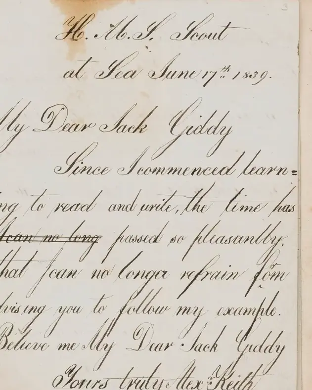 A copybook page holding a short letter written in copperplate